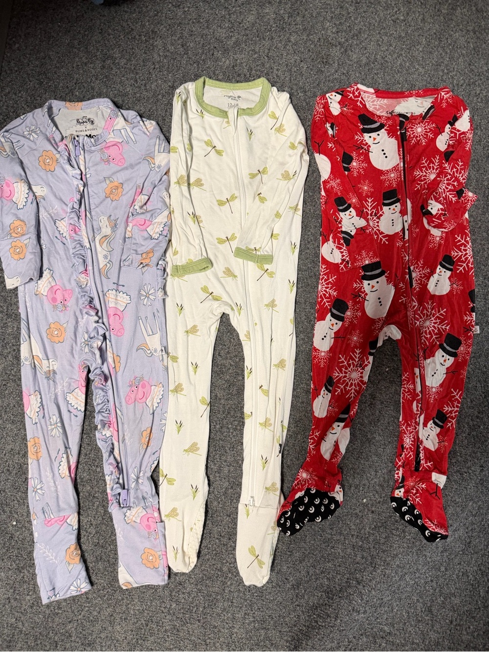 3 bamboo baby pajamas size 12-18 months bums & roses, kyte baby & snuggle bums